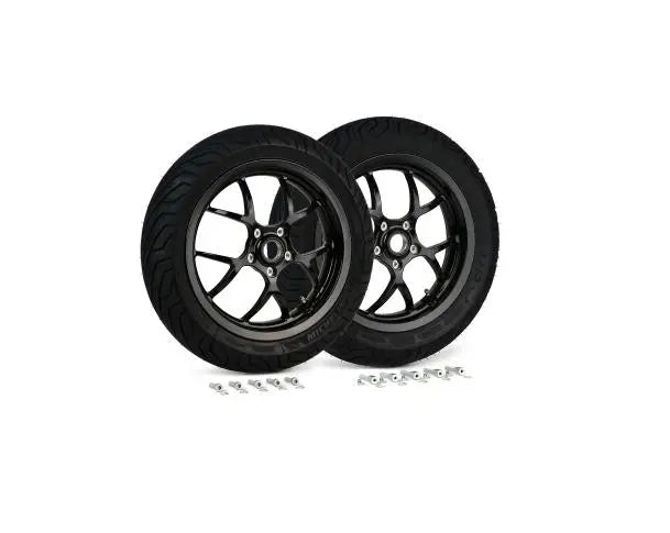 Complete Wheel Set (front+rear incl. mounting kit) BGM PRO SPORT 13-inch Gloss Black | MICHELIN City Grip 2 120+130/70-13 | Vespa GTS, GTS Super, GTV, Sei Giorni, GT 60, GT, GT L 125-300cc BGM  Falan Parts