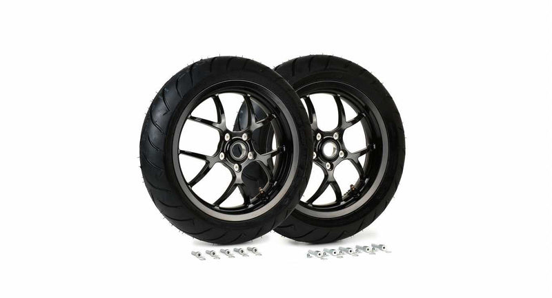 Complete Wheel Set (front+rear incl. mounting kit) BGM PRO SPORT 13-inch Gloss Black | DUNLOP ScootSmart 130+140/60-13 | Vespa GTS, GTS Super, GTV, Sei Giorni, GT 60, GT, GT L 125-300cc BGM  Falan Parts