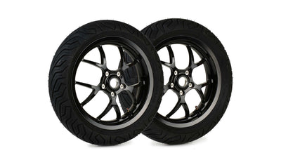 Complete Wheel Set (front+rear incl. mounting kit) BGM PRO SPORT 13-inch Gloss Black | MICHELIN City Grip 2 130+140/60-13 | Vespa GTS, GTS Super, GTV, Sei Giorni, GT 60, GT, GT L 125-300cc BGM  Falan Parts