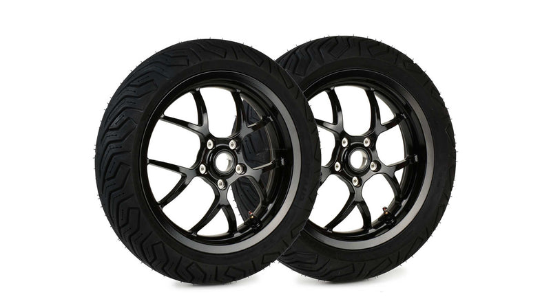 Complete Wheel Set (front+rear incl. mounting kit) BGM PRO SPORT 13-inch Gloss Black | MICHELIN City Grip 2 130+140/60-13 | Vespa GTS, GTS Super, GTV, Sei Giorni, GT 60, GT, GT L 125-300cc BGM  Falan Parts