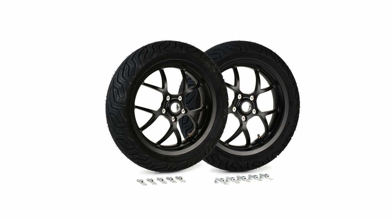 Complete Wheel Set (front+rear incl. mounting kit) BGM PRO SPORT 13-inch Matt Black | MICHELIN City Grip 2 130+140/60-13 | Vespa GTS, GTS Super, GTV, Sei Giorni, GT 60, GT, GT L 125-300cc BGM  Falan Parts